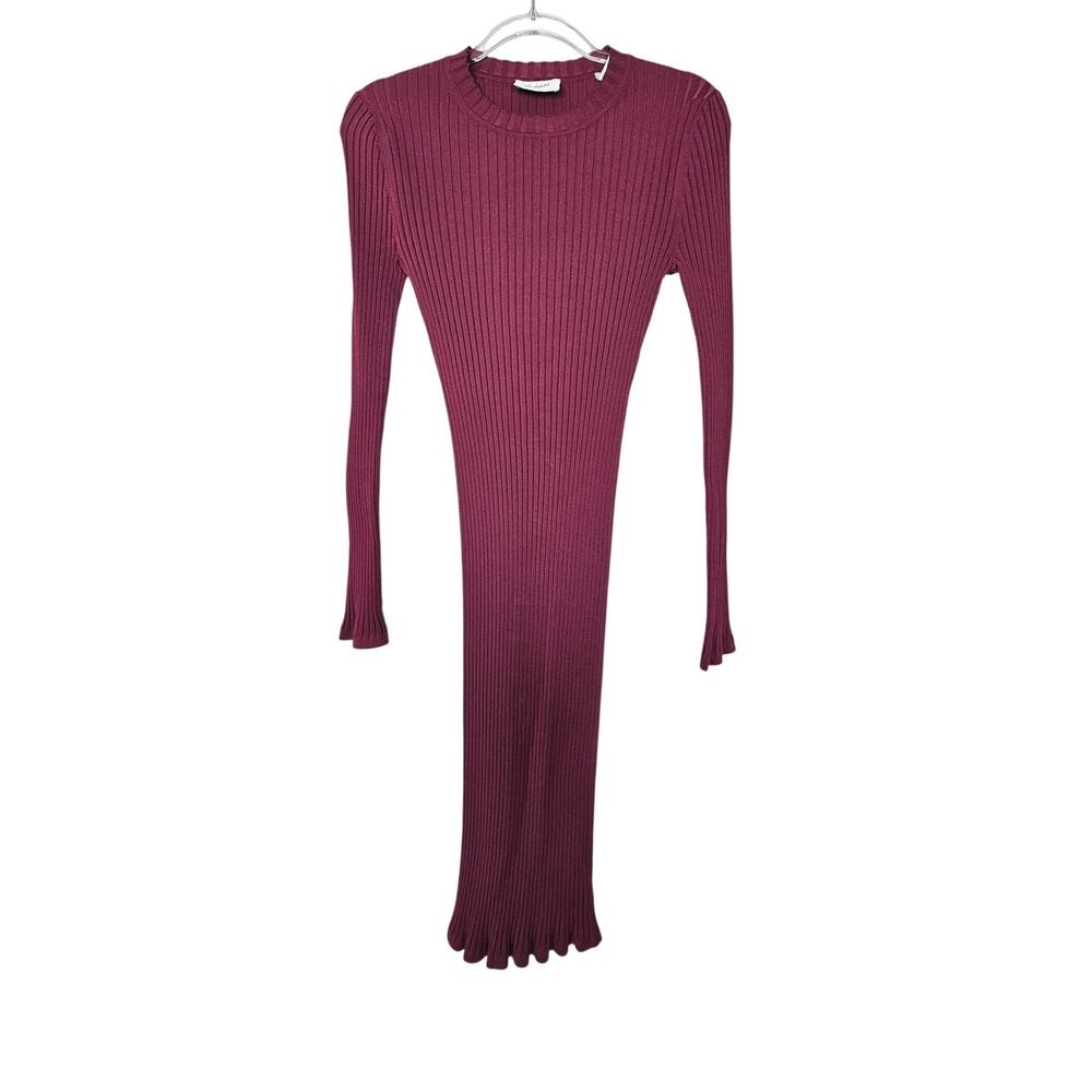 St. John S Burgundy Ribbed Knit Dress Bodycon Minimalist Career Classic - Picture 2 of 5